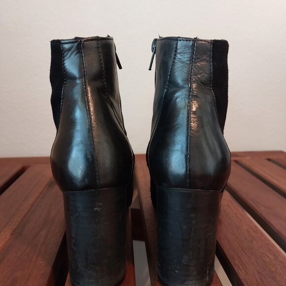 Chunky heel three-leather booties - Picture 3 of 7
